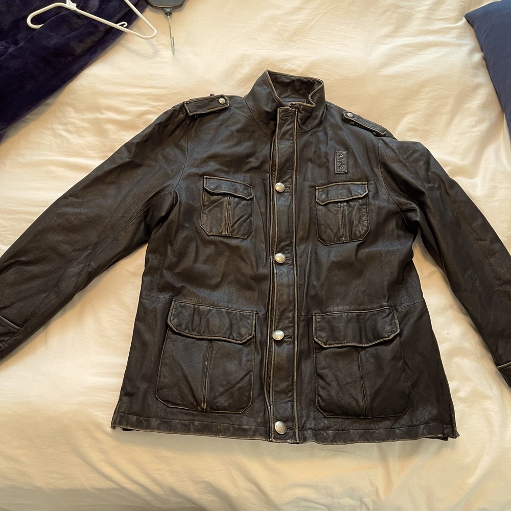 Mens leather 3/4 jacket police style